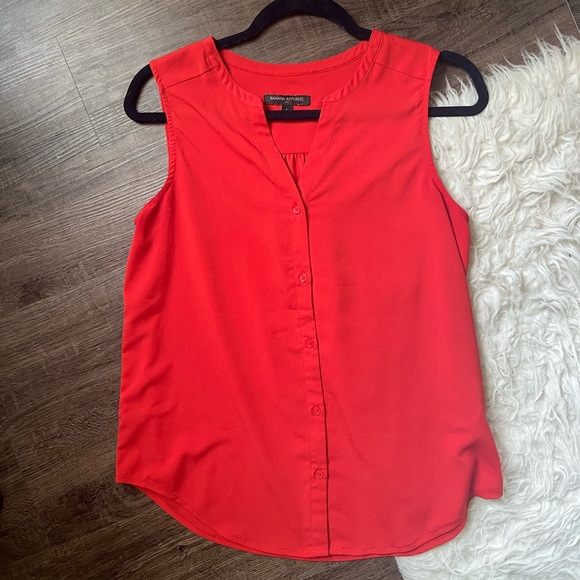 Banana republic button sleeveless orange blouse small polyester v neck - Picture 1 of 9